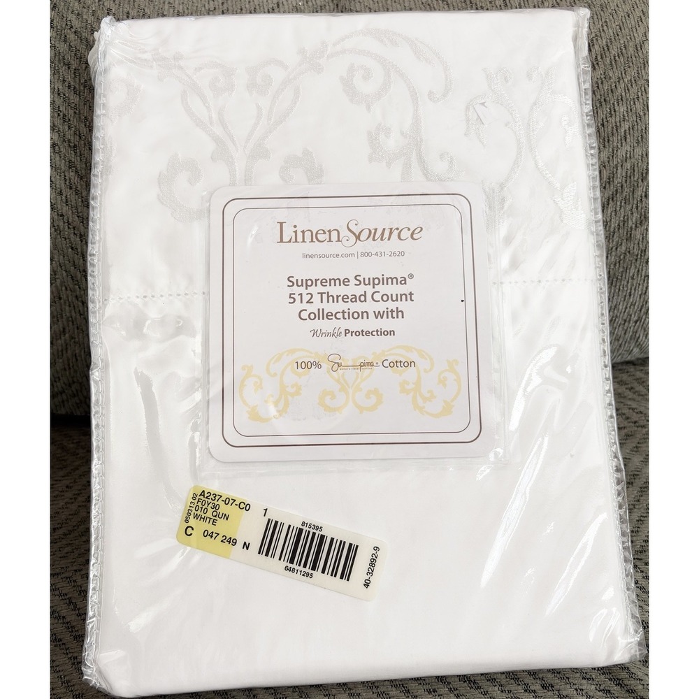 Linen Source Supreme Supima White Queen Flat Sheet 512 Tread Count Cotton NEW